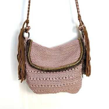 The Sak Pink Crochet Crossbody Bag Tassel Fringe - image 1