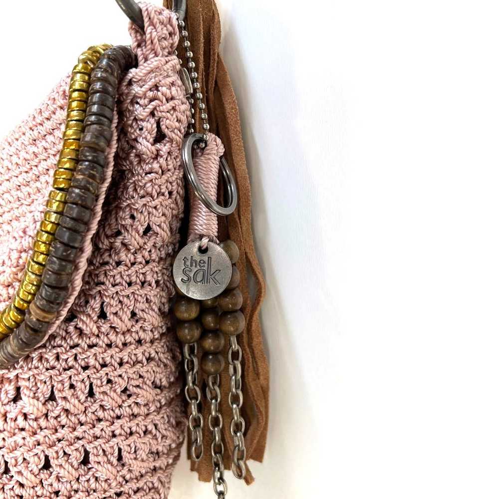 The Sak Pink Crochet Crossbody Bag Tassel Fringe - image 3