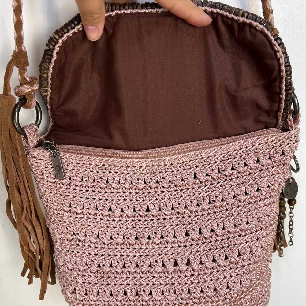 The Sak Pink Crochet Crossbody Bag Tassel Fringe - image 5