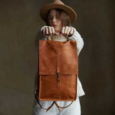 Leather Backpack Women Brown Leather Laptop Backp… - image 1