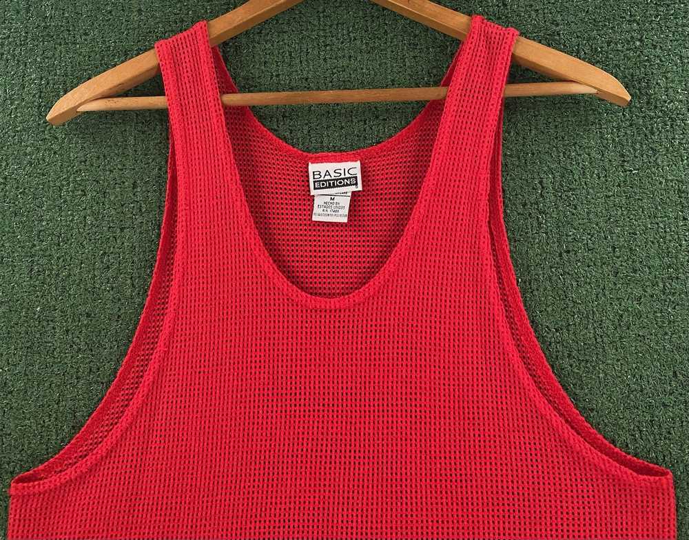 Basic Editions 80’s Mesh Red Polyester Cotton Ble… - image 2