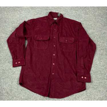 Vintage Retro Dark Red Velour Button Up Shirt Adu… - image 1