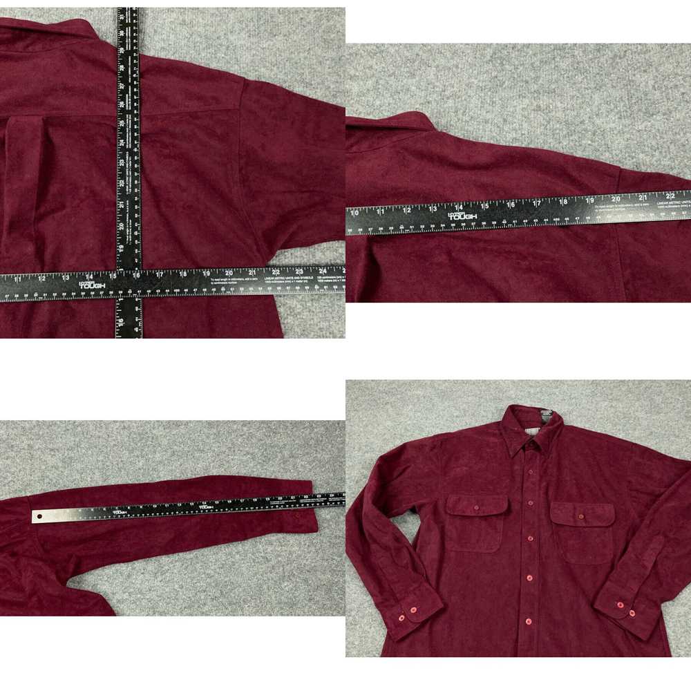 Vintage Retro Dark Red Velour Button Up Shirt Adu… - image 4