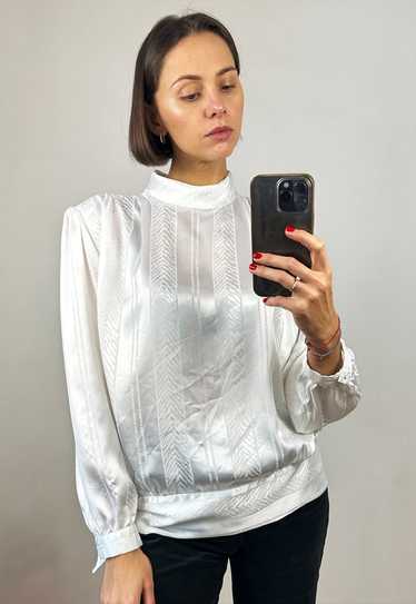 White Silky Puff Sleeve Blouse, White Satin Top