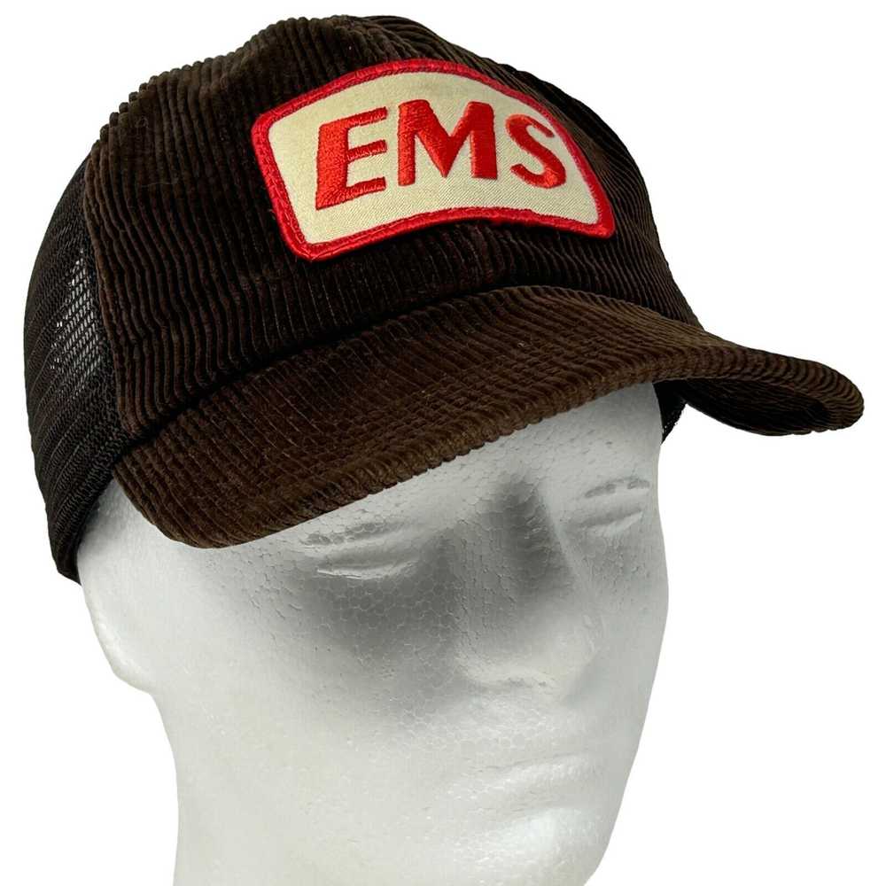 Vintage EMS Patch Corduroy Snapback Trucker Hat V… - image 1