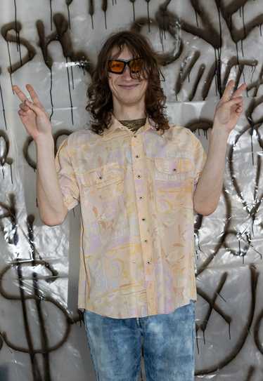 Vintage Y2K abstract festival button down in paste