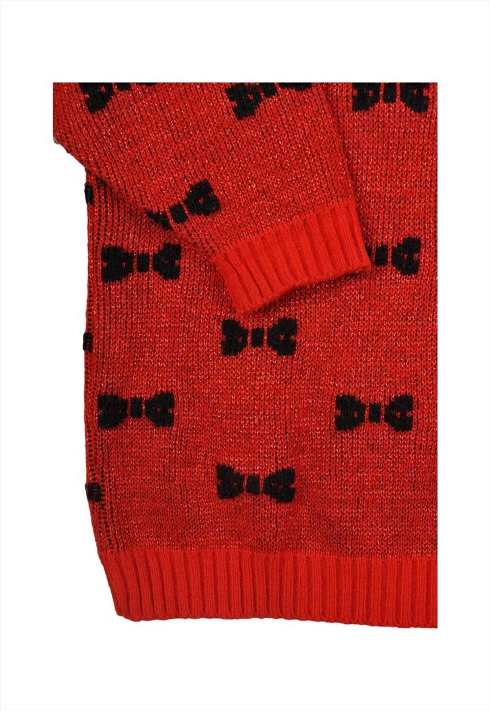 Vintage Knitted Jumper Retro Pattern Red/Black La… - image 2