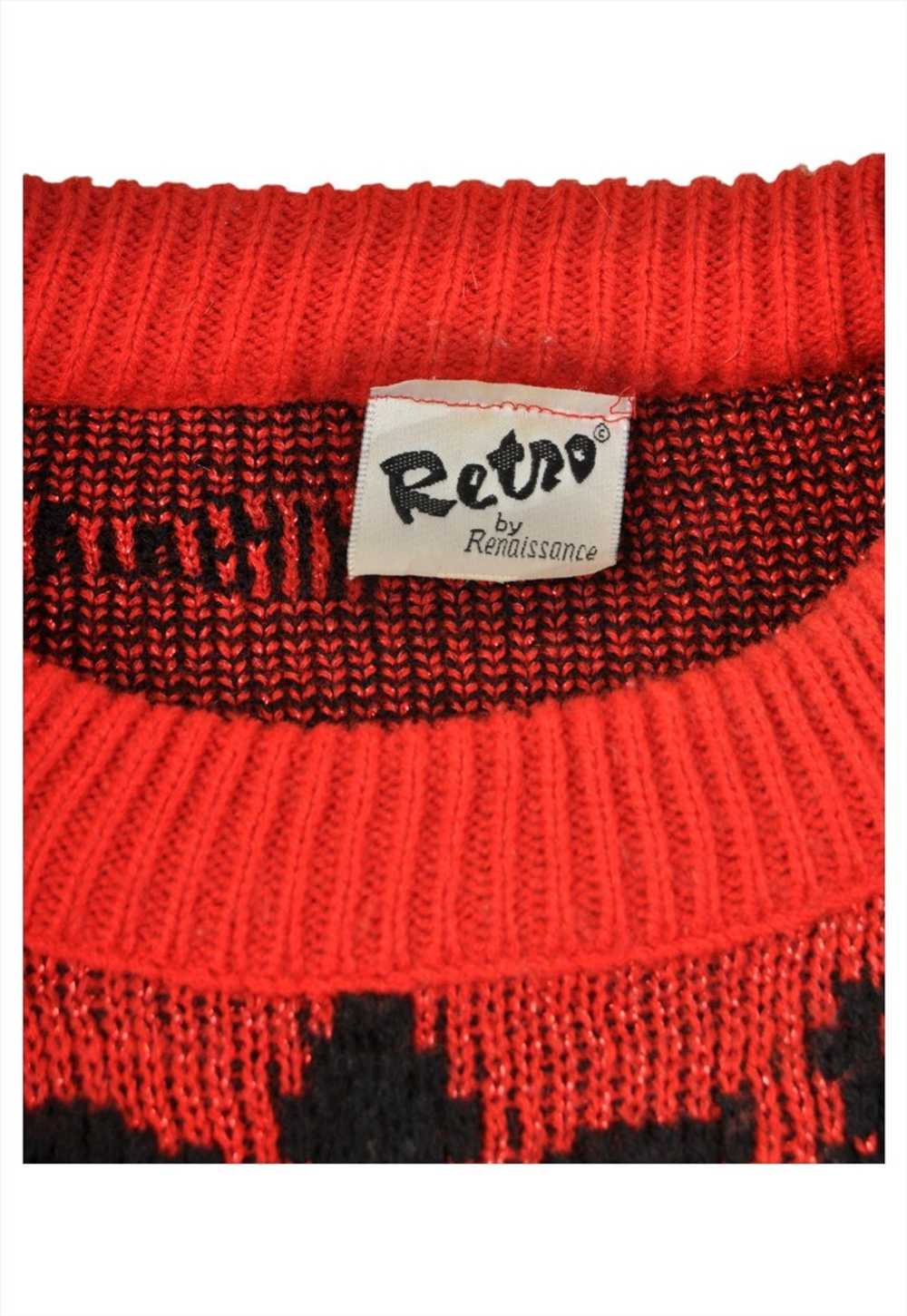 Vintage Knitted Jumper Retro Pattern Red/Black La… - image 5