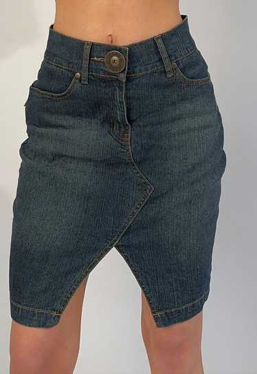 y2k 00s Jeans D Mid Rise Button Denim Skirt - image 1
