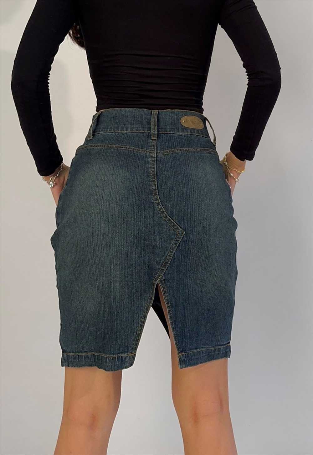 y2k 00s Jeans D Mid Rise Button Denim Skirt - image 2