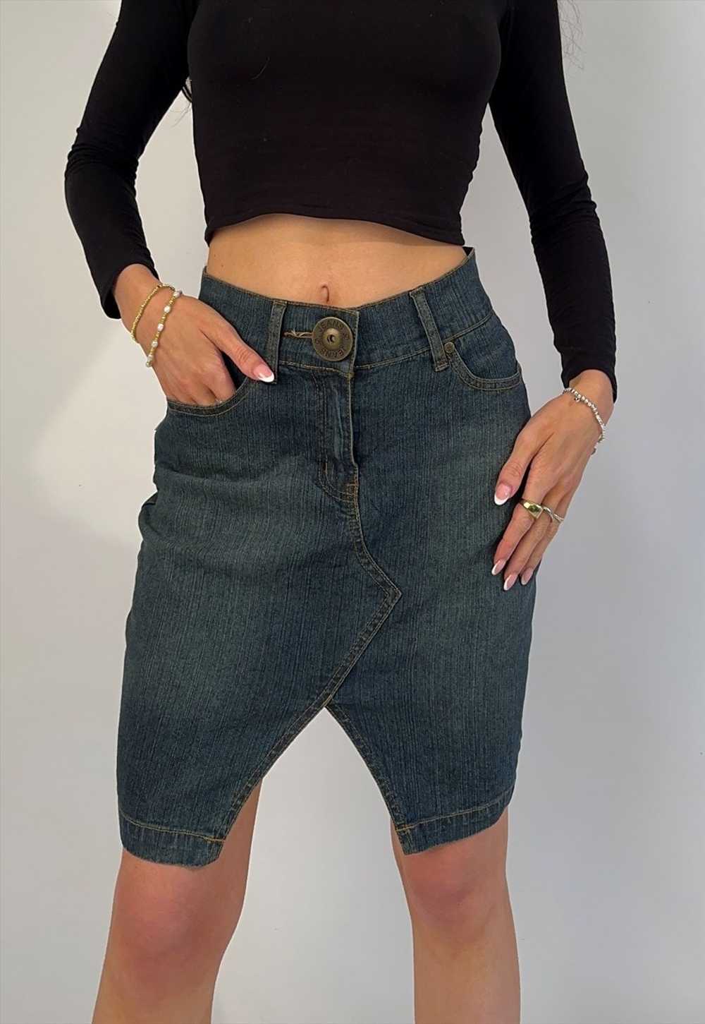 y2k 00s Jeans D Mid Rise Button Denim Skirt - image 3