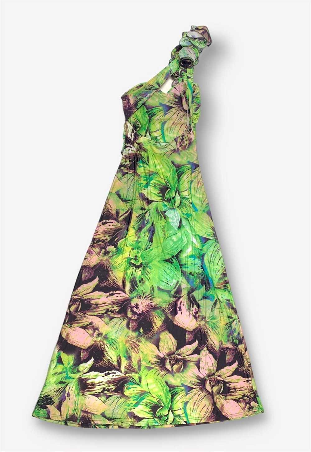 Y2K One Shoulder Patterned Maxi Dress Green Small… - image 2