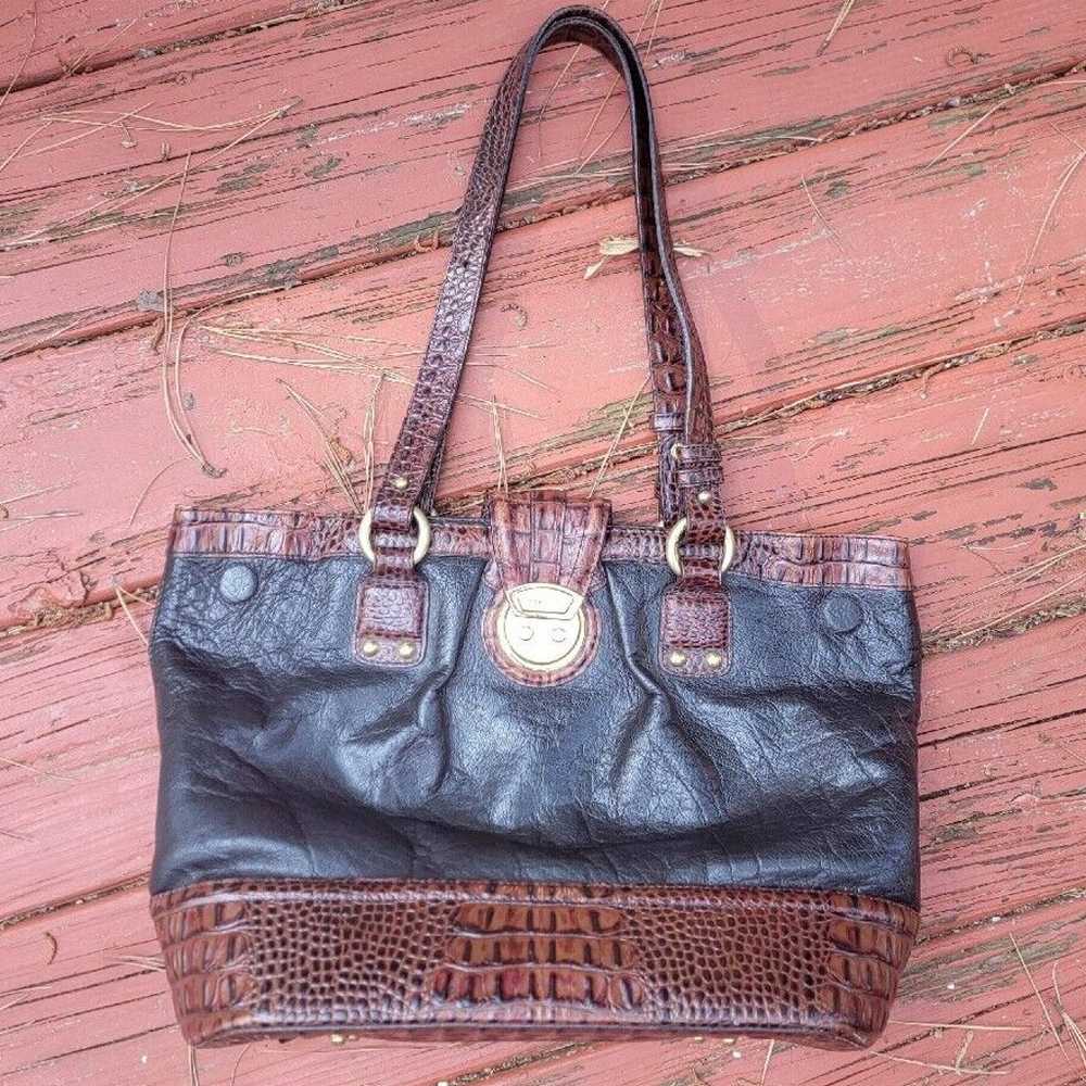 Vintage Brahmin Two Toned Black Leather Brown Cro… - image 1