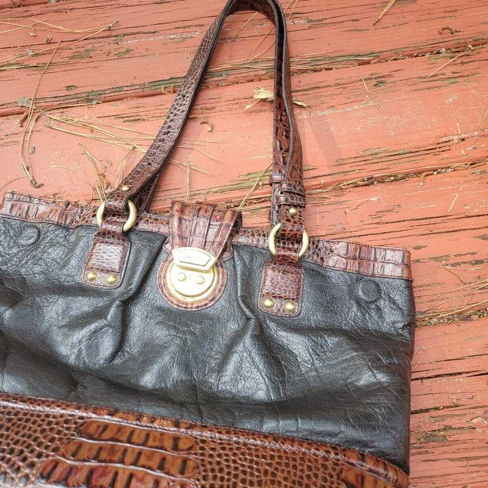 Vintage Brahmin Two Toned Black Leather Brown Cro… - image 2