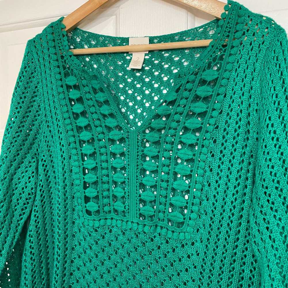 Chicos Chicos Emerald Green Open Knit Tunic Long … - image 1