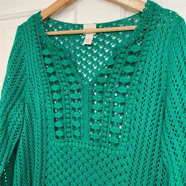 Chicos Chicos Emerald Green Open Knit Tunic Long … - image 1