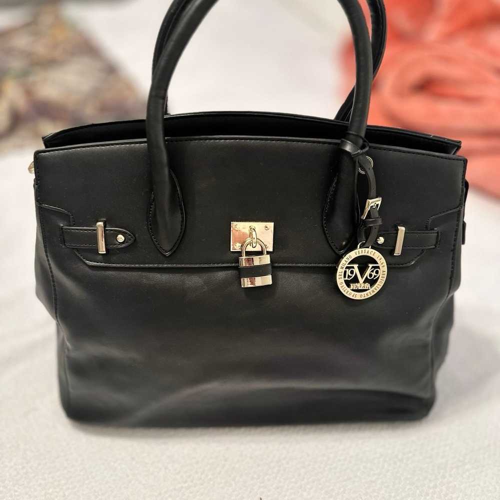 V 1969 Versace Black Leather Handbag - image 2