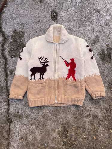 VTG 90s Womens Large Hand Knit cheapest Cowichan Wool Deer Fair Isle Cardigan Sweater Red