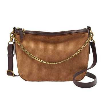 FOSSIL Jolie Crossbody Brown Camel Ribbed Suede L… - image 1