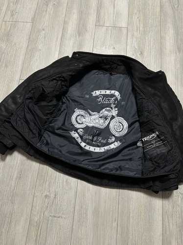 Leather × Leather Jacket Triumph Spellout Logo Mot