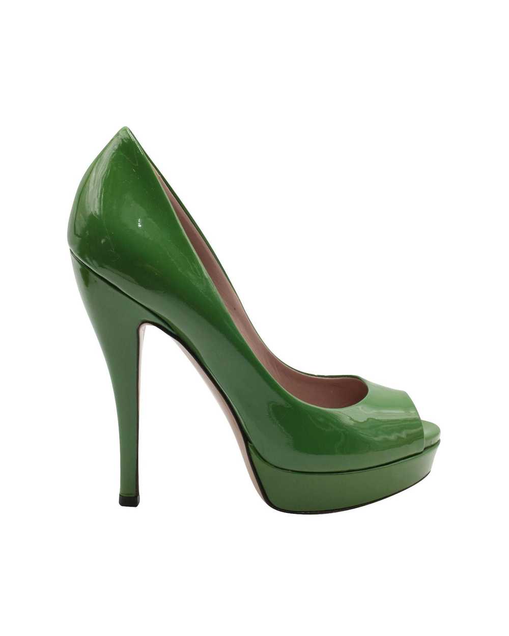 Gucci Green Patent Leather Peep-Toe High Heel Pum… - image 1
