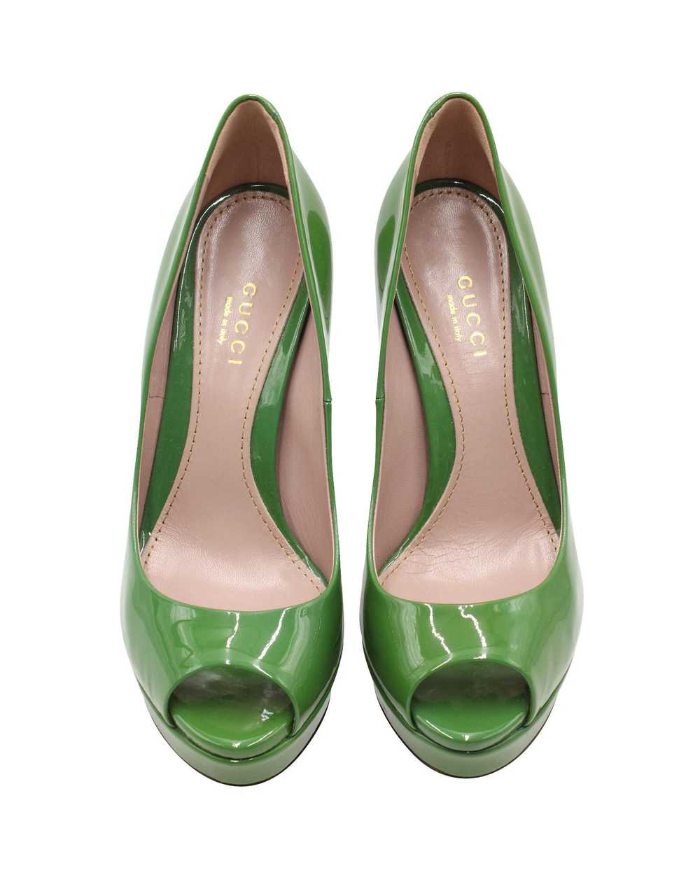 Gucci Green Patent Leather Peep-Toe High Heel Pum… - image 2