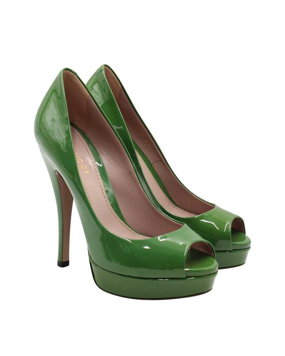 Gucci Green Patent Leather Peep-Toe High Heel Pum… - image 5