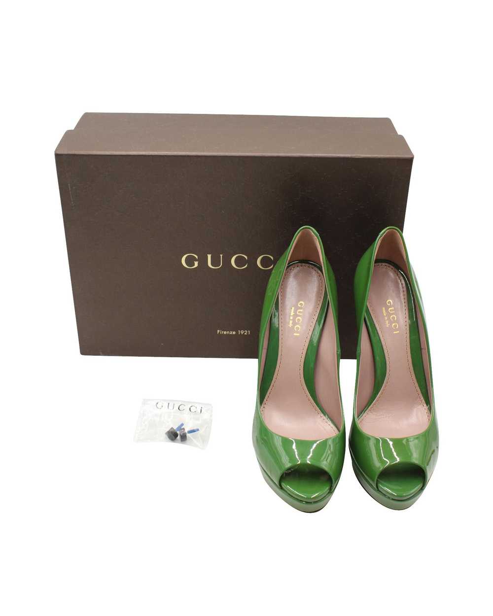 Gucci Green Patent Leather Peep-Toe High Heel Pum… - image 9