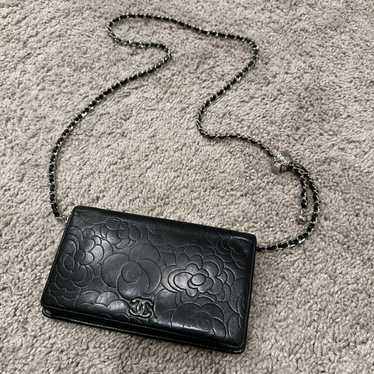 Chanel Black Camelia Fold Over Wallet - image 1