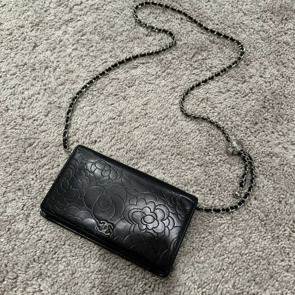 Chanel Black Camelia Fold Over Wallet - image 2