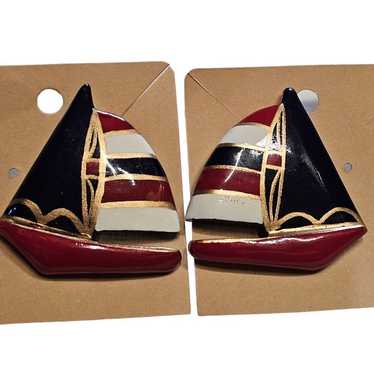 Vintage Sailboat Statement Earrings Nautical Ocean