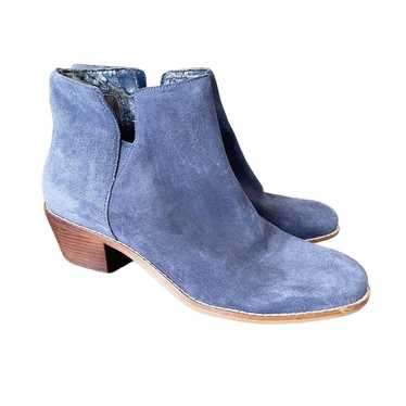 Cole Haan Blue Suede Leather Stacked Heel Ankle Bo