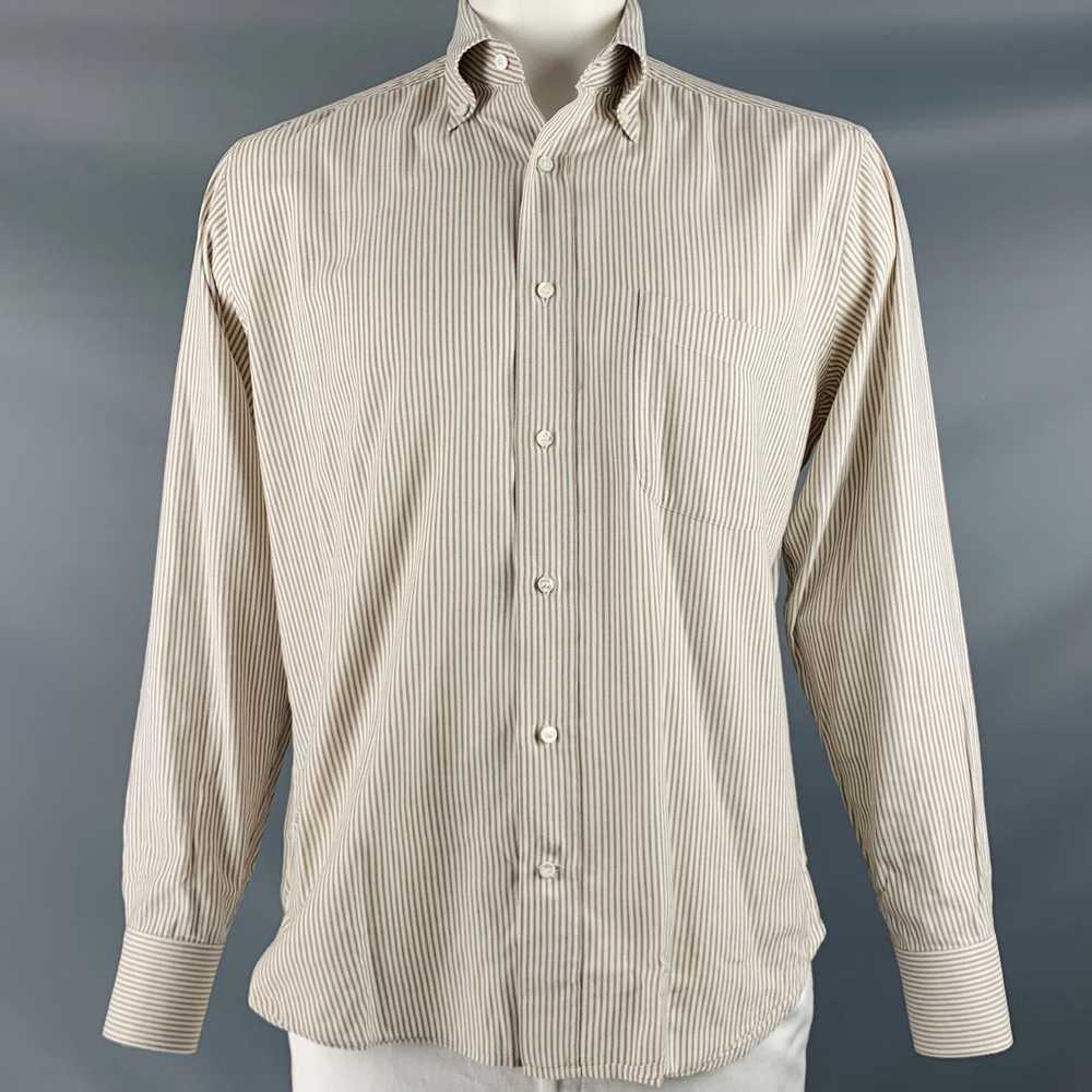 Loro Piana Tan White Stripe Cotton Button Down Lo… - image 1