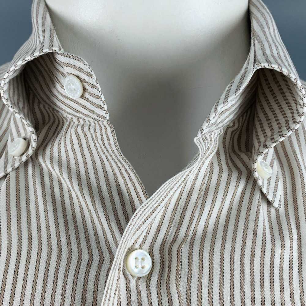 Loro Piana Tan White Stripe Cotton Button Down Lo… - image 2