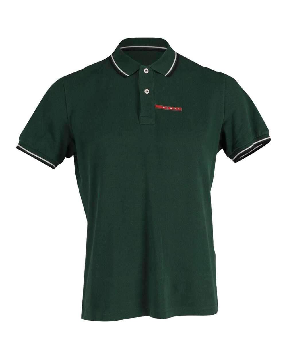 Prada Green Cotton Polo T-Shirt with Striped Coll… - image 1
