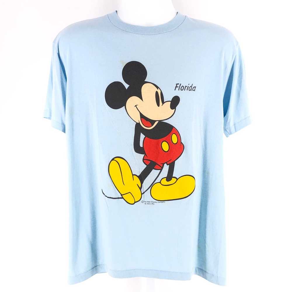 Vintage 80s Mickey Mouse Florida light blue tshir… - image 1