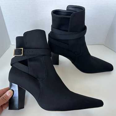 Good American Bombshell Black Buckle Ankle Boots S
