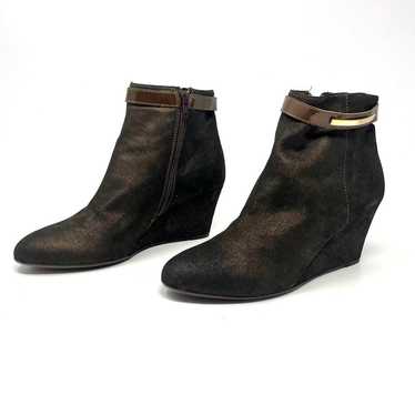 AGL Brown Gold Leather Wedge Ankle Bootie - image 1