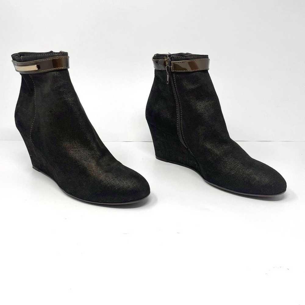 AGL Brown Gold Leather Wedge Ankle Bootie - image 2