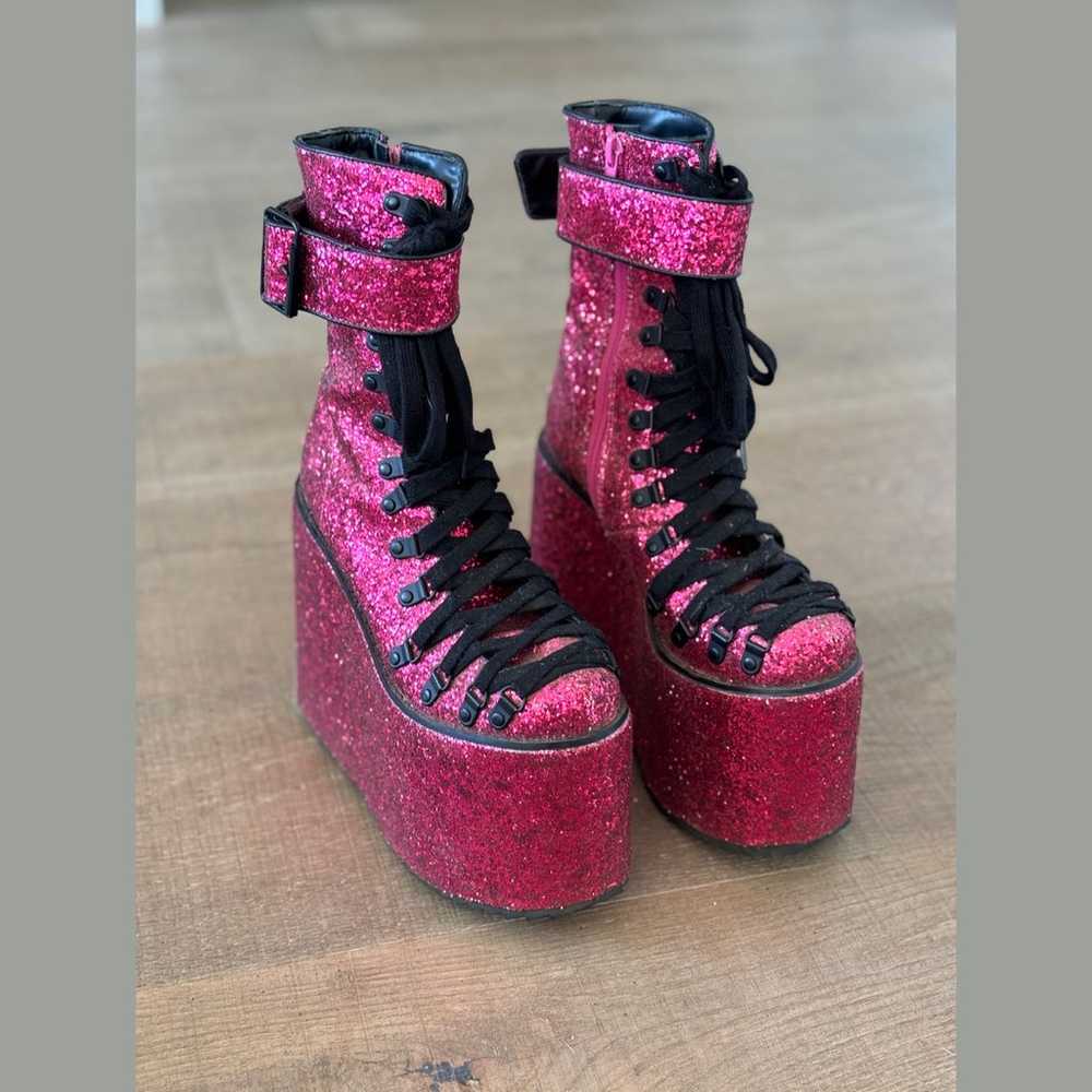 club exx dolls kill traitor glitter lace up pink … - image 2