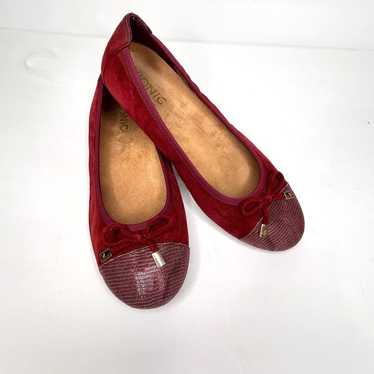 Vionic Minna Red Suede Ballet Flat with Cap Toe an