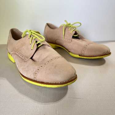 Cole Haan Beige Suede Neon Yellow Lace Up Round To