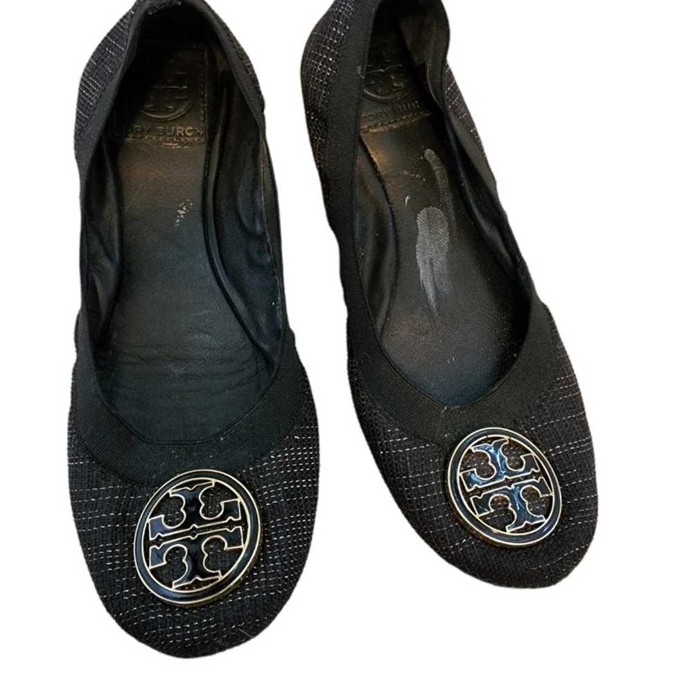 TORY BURCH BLACK/SILVER BALLET SLIP ON SHOES SIZE… - image 2