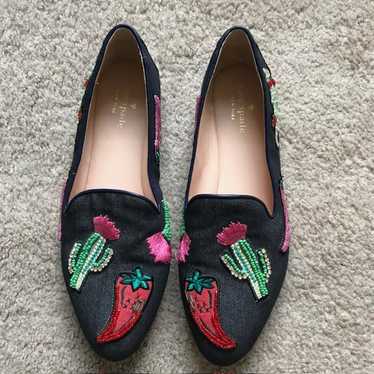 Kate Spade Slip On Black Flats Beaded Denim Savil… - image 1