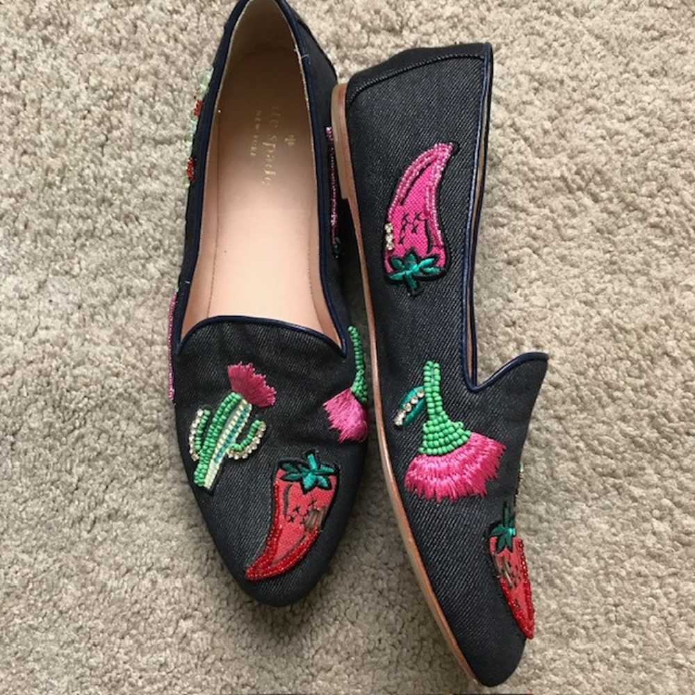 Kate Spade Slip On Black Flats Beaded Denim Savil… - image 2