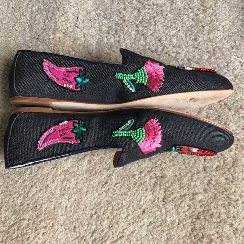 Kate Spade Slip On Black Flats Beaded Denim Savil… - image 6