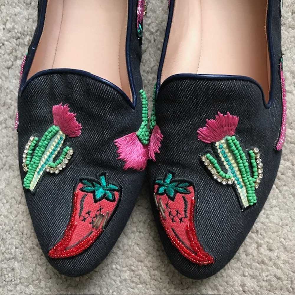 Kate Spade Slip On Black Flats Beaded Denim Savil… - image 7