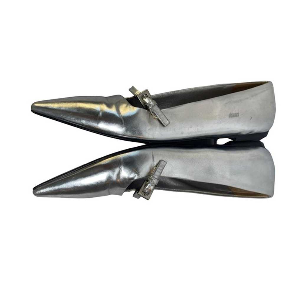 Prada Italy Pointy Mary Jane Silver Flats Leather… - image 4