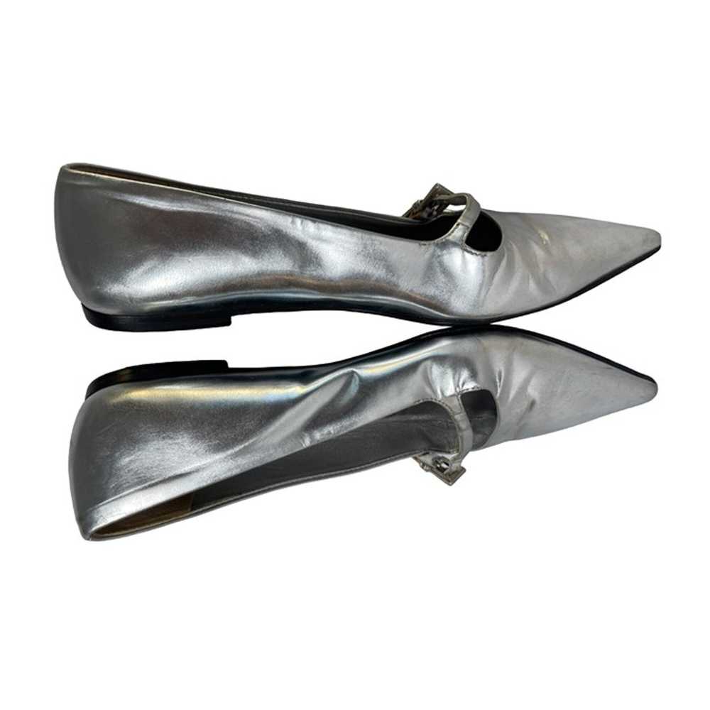 Prada Italy Pointy Mary Jane Silver Flats Leather… - image 5