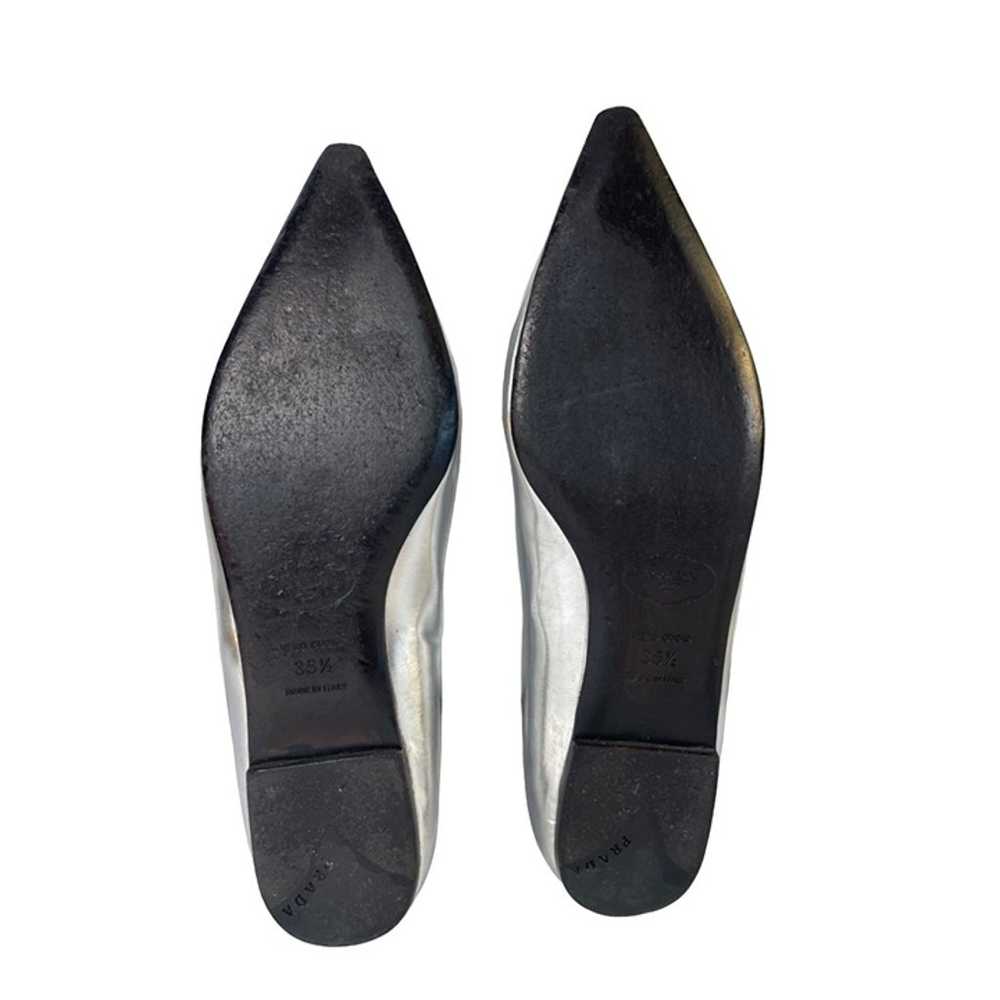 Prada Italy Pointy Mary Jane Silver Flats Leather… - image 7